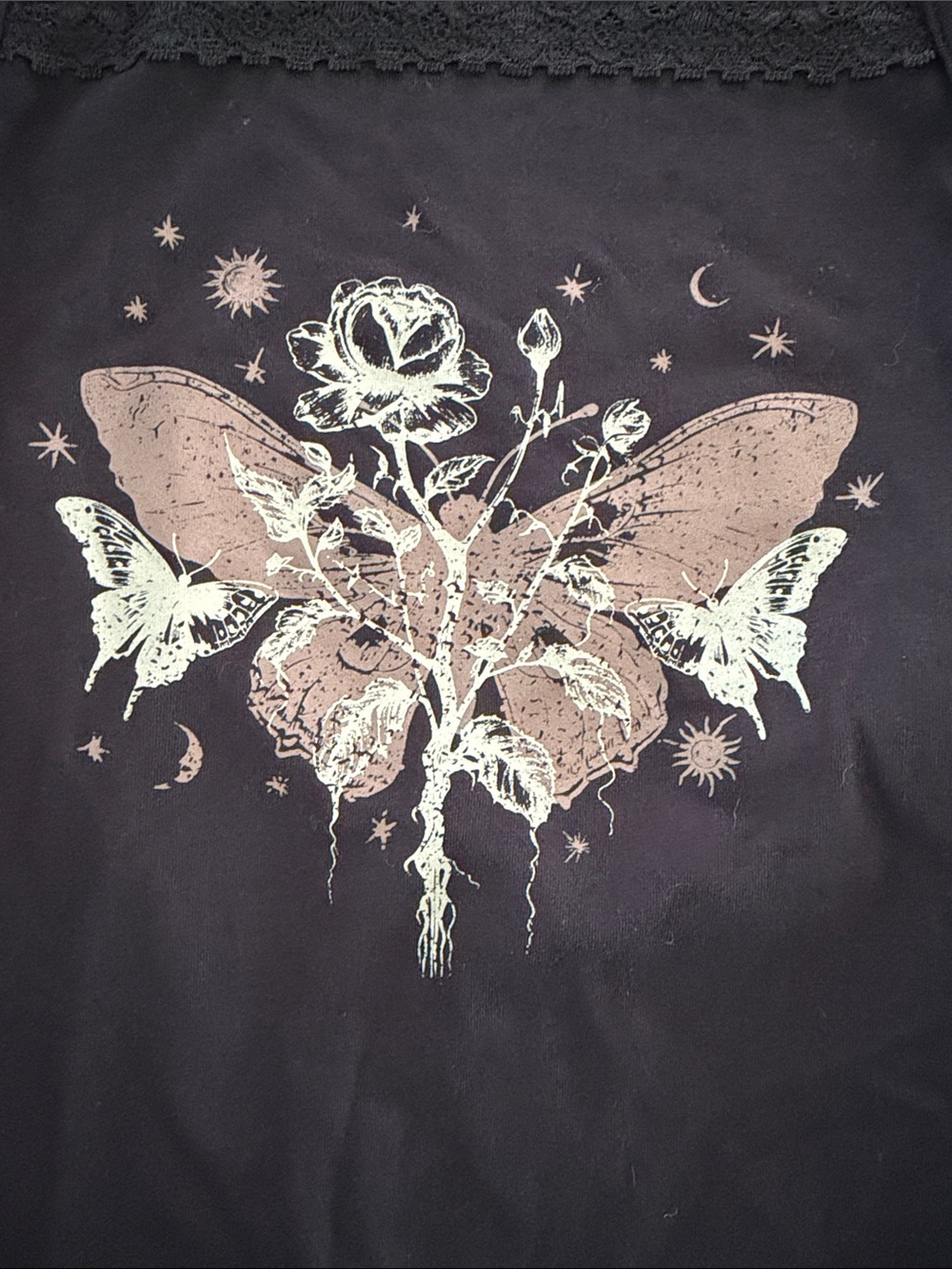 Hot Topic Black Cosmic Aura Lace-Trim Long Sleeve Top with Celestial Graphic NWT - Picture 7 of 7